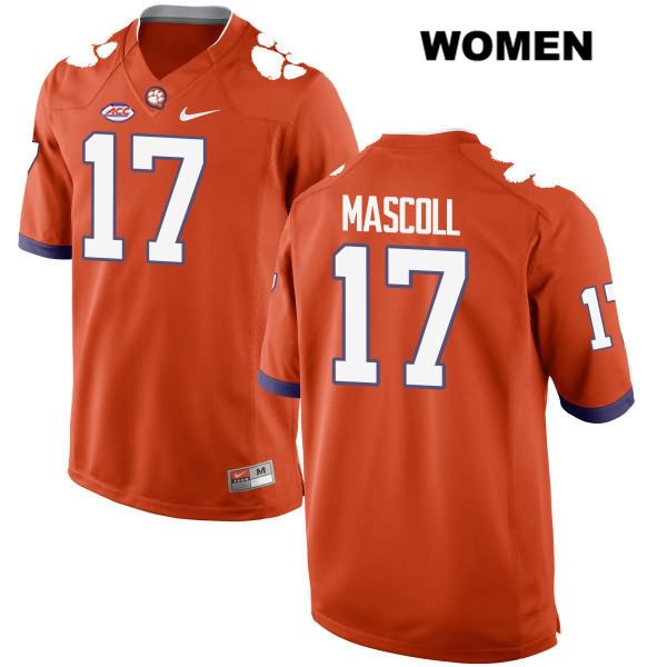 Women's Clemson Tigers #17 Justin Mascoll Stitched Orange Authentic Style 2 Nike NCAA College Football Jersey QVA2346FP